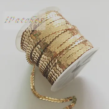 1 Ritinys/Daug (100 m) 6mm Fiksuoto Apvalios pvc Blizgančiais Roll Paillettes siuvimo apdaila ,Šviesos Golden china Juostelę Medžiaga Priedų