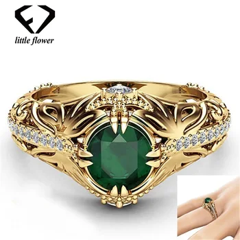 14K Aukso jewelryDiamond Smaragdas Žiedas Papuošalai Ornamentu Etoile Anillos diamond Bizuteria Moterų Jade 14 KARATŲ Akmuo Smaragdas Žiedas