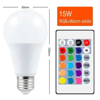 15W E27 Protingas Kontrolės Lemputė Namų Led RGB Šviesos Pritemdomi RGBW Led Lempos, Spalvinga Keičiasi Lemputės Baltos spalvos Dekoro Priedai 15534
