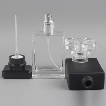 1Pcs aukštos kokybės stiklo kvepalų buteliuko purkštukai, kvepalų buteliukas skaidrus, juoda purškimo butelis, krištolas skaidrus aikštėje 30ml