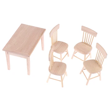 1Set Valgomojo Stalas, Kėdės Modelis 1:12 Miniatiūriniai Lėlių Mediniai Baldai, Žaislų Rinkinys, Aukštos Kokybės 5794