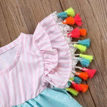 2018 Nauja Vaikiška Kūdikių Mergaičių Saldūs Vasaros Suknelė Flamingo Spalvinga Kutas Rankovių Sundress Dryžuotas Kratinys Suknelė 1-6Y