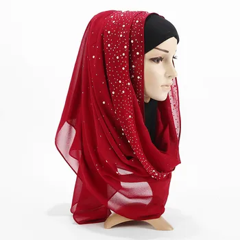 2019 karšto pardavimo moterų paprastas burbulas pearl šifono skara Galvą hijab wrap kietas skaros lankelis foulard femme musulmonų hijabs parduotuvėse 102528