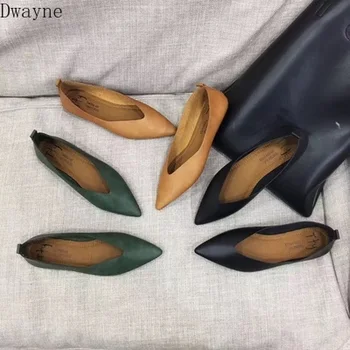 2019 m. rudenį naujų paprastas universalus nurodė seklių burną plokščio pado batai moteriška minkštos odos minkštas apačioje močiutė batai 1504