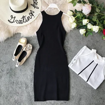 2019 m. vasarą nauju moterų slim krepšys klubo rankovių megzti suknelę banga naktinis klubas seksualus stebėjimo apynasrio suknelė, liemenė mados juoda