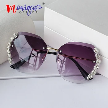 2019 Prabangūs akiniai nuo saulės moterims banga kalnų krištolas prabangos dizaineris diamond palaipsniui taškus saulės akiniai moterų atspalvių tendenciją naujas oculos