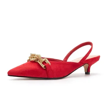 2020 moterų siurbliai katės aukštakulnius Sandalus naujas nurodė, elegantiškas stiletto metalo moterų batai ponios siurbliai, juoda ir raudona mažo kulno batų 104285