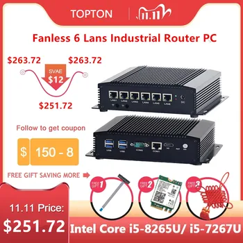 2020 NAUJAS Topton Pramonės Mini PC Intel Core i5 8265U 6 Lan Firewall Router Pfsense Serveris 2*RS232 4*USB3.0 HDMI 4G/3G AES-NI 56632