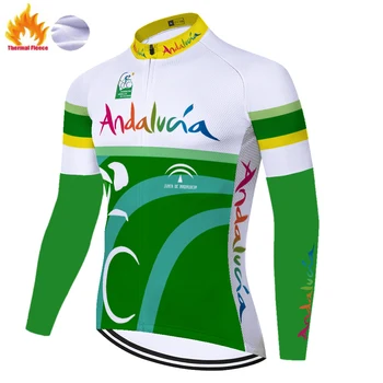 2021 komanda ispanijos ANDALŪZIJOS dviračių jersey ilgomis rankovėmis Žiemą Šilumos Vilnos dviračių drabužiai Vyrams tenue dviračių pro homme
