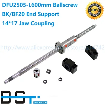 2505 Ballscrew L600mm su DFU2505 Dvigubai Ballnut + BK20 / BF20 nutraukti Paramą Bloko + 14x17mm Žandikaulio kablys 10597