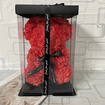 25cm Rose Bear Meškiukas Dirbtinių Rožių Putų už Lango Ekrane Forever Rose Amžina Gėlių Vestuvių, Valentino Dovanos 66775