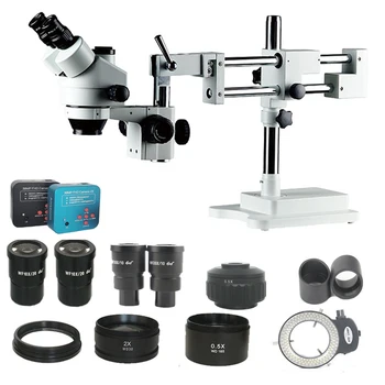 3.5 X-180X Dvigubai Rankos vienu metu Židinio Trinokulinis Stereo Mikroskopas +38MP 2K Skaitmeninis USB Video Microscopio Kamera +144 Led Žibintai Rinkinys