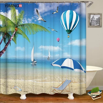 3D Pajūrio Peizažai Paplūdimio Dušo Užuolaidų, Namų Dekoro Užuolaidų Moldproof Vandeniui Diržo Kablys Dušo užuolaidos Douchegordijn 29493