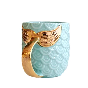 420ML Undinė Kavos Puodeliai, Grožio Įstiklintas Arbatos Puodeliai Su Aukso Rankena Kūrybinės Keramikos Drinkware