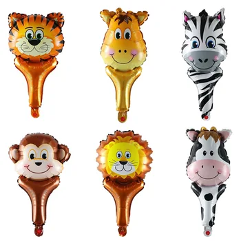 50pcs/daug gyvūnų vertus folija Balionai tigras, liūtas, žirafa, beždžionė galvos ballon gimtadienio dekoracijas zebra Karvės vaikai stick žaislai 2946