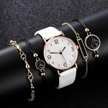 5vnt Mados Moterų Prabangus Odinis Juosta Kvarcinis Analoginis Laikrodis Aukso Ponios Žiūrėti Moterų Suknelė Reloj Mujer Black Laikrodis 11511