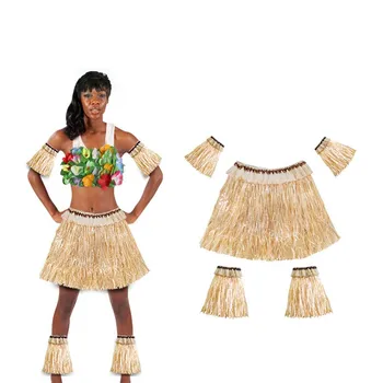 5vnt/set Suaugusiųjų Afrikos džiunglių kostiumas Savage Havajų Šokio Kostiumai Moterims Hula Sijonas Havajų Šalies Drabužių Suknelė Smėlio Juoda 68795