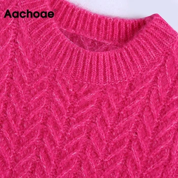 Aachoae Atsitiktinis Namų Stilius Kietas Moterų Megztinis Liemenė O Kaklo Ponios Megzti Rankovių Viršūnes Twist Megztinis Megztinis Chaleco Mujer