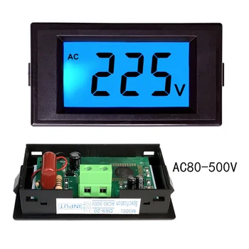 AC 80-500V LCD Digital Voltmeter 1 vnt voltmetras Volt Priemonė Priemonė 2 Laidai Backlight Ekranas 110V, mėlyna ang žalia šviesa 8603
