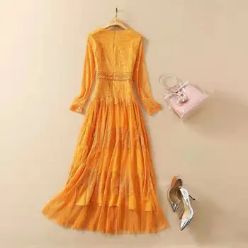 AELESEEN kilimo ir tūpimo Tako Fashion Lace Dress 2021 M. Pavasarį Maxi Ilgas Orange Raukiniai Gėlių Siuvinėjimas Elegantiškas Šalis Suknelė 167431