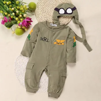 Airman Kūdikiams + Bžūp Berniukų Drabužiai Naujagimiams Jumpsuits Kūdikių Drabužiai Bendras Bebe Roupas Pilotas Kostiumai Žalia Apranga Topai