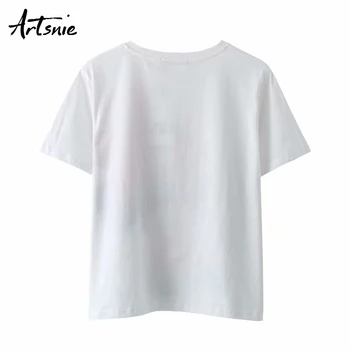 Artsnie minne spausdinti animaciją marškinėliai moterims vasaros 2020 m., o kaklo trumpomis rankovėmis viršūnes moterų streetwear atsitiktinis balti marškinėliai mujer 615