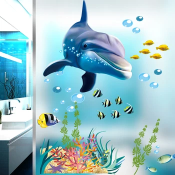 Atsparus vandeniui vonios kambarys, virtuvės sienos lipdukas vandenyno giliai po vandeniu jūroje namų dekoro lipdukai delfinų, žuvų dekoratyvinis lipdukas freskos, vaikų kambarys 88381