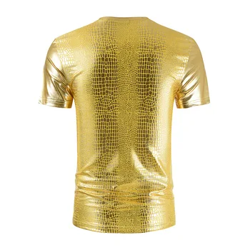 Aukso Metalo Gyvatė Modelis Klubas T-shirt Vyrai 2020 Seksualus Naują trumpomis Rankovėmis V-Kaklo Marškinėliai Homme Šalies Prom Etapas T Shirt Vyrai 3XL 180569