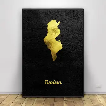 Aukso Žemėlapis Tunisas Drobė Sienos Menas Spausdinti Modernus Plakatas Sienos Nuotraukas Kambarį Dekoro