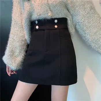 Aukštos juosmens-line žiemos vilnonis sijonas moterų 2020 m. rudens derliaus mini trumpais sijonais ponios darbo sijonas harajuku faldas mujer 7293