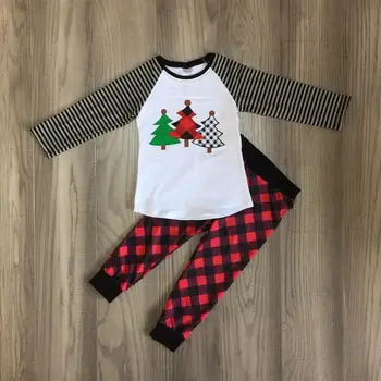 Baby Girl Kalėdų drabužius merginos medžio žarnų rankovėmis su pledas kelnės mergaitėms komplektus wholeasle 9207