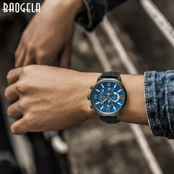 BAOGELA hommes noir sporto Kvarco montres režimas décontracté chronographe analogique affichage montre-apyrankė pour homme lumineux