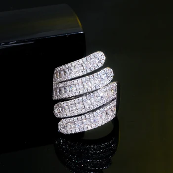BeaQueen Dubajus Prabangūs Žiedai Moterims Kubinis Cirkonis Aukso ir Sidabro Spalvos Reguliuojamo Piršto Žiedą, Vestuvės Juvelyrika R108