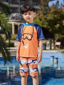 Berniukas Mergaičių Dviejų dalių maudymosi kostiumėlį Swimwwear Bamblys/ Didelis Vaikas Trumpas Rankovės Bėrimas Apsaugas Apsaugos nuo Saulės Sunsuit Plaukti Marškinėliai, Glaudės 2-12T