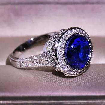 Big Blue Cirkonis Akmuo, Sidabro Žiedas Moterims Vestuvės Vestuvinis Mados Juvelyrikos Aukštos Kokybės Dovanų S925 Sidabro Spalvos 2608