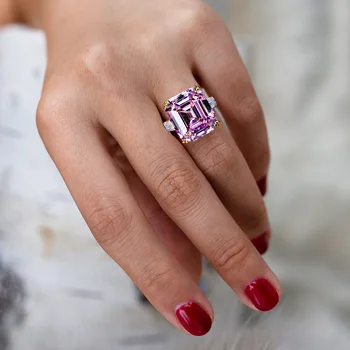 Bilincolor didelis rožinis, aukštos kokybės kubinis cirkonis 925 sterlingas sidabro pora vestuvinį žiedą, moterims