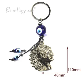 BRISTLEGRASS turkijos Mėlyna Blogio Akių Indijos Galvos Keychain Automobilio Raktų Grandinės Žiedas Turėtojas Amuletas Pakabukas Pasisekė Žavesio Palaima Apsauga 17706
