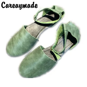 Careaymade-Grynas rankų darbo patogi galvos sluoksnis karvės odos RETRO meno laisvalaikio bateliai butas turas moterų batai,Tik dydis 8.5/10 spalvų