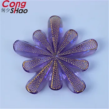 Cong Shao 30pcs 40mm AB Spalvinga flatback Gėlių Akrilo kalnų krištolas aplikacijos akmenų ir kristalų kostiumas Mygtuką 