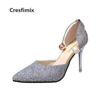 Cresfimix talons hauts moterų mados aukštos kokybės silver pearl aukšto kulno siurbliai nuotakos seksualus vestuvių aukso aukšto kulno batai a3114
