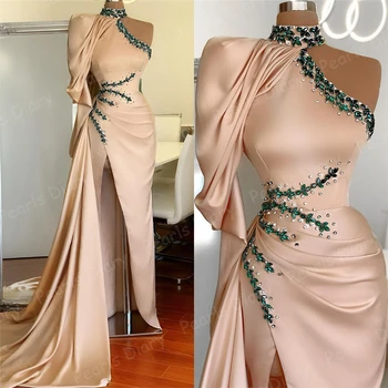Custom Padalinta Pusės Vakarinės Suknelės Pasakų Kristalai Zawalcowany Inscenizacija Suknelė Chalatas De Soiree 2021 Dubajus Prom Dresses Satino Šalis Suknelė