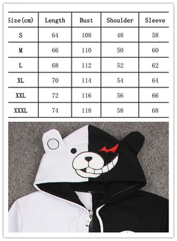 Danganronpa Monokuma Hoodie Palaidinukė Unisex Black White Bear Gobtuvu ir Beisbolo striukė Cosplay Kostiumų Atsitiktinis Anime Periferinių