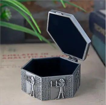 Daugiakampio alavo metalo papuošalų dėžutė su Egipto modelis atmintį suvenyrų dovanų dėžutėje atveju turėtojas makiažas organizatorius alavo lauke Z160