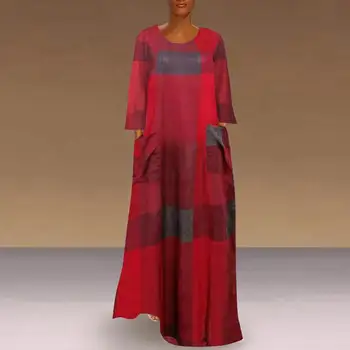 Derliaus Ilga Suknelė Rudenį ilgomis Rankovėmis Suknelė Pledas Spausdinti Sundress VONDA 2021 Bohemijos Vestidos Atsitiktinis Kratinys Drabužius, Plius Dydis