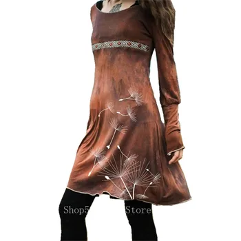 Derliaus Viduramžių Kostiumų Rudenį Ilgomis Rankovėmis Spausdinti Moterų Suknelė Apvalios Kaklo Vasaros Marškinėliai Karnavalas Šalis Renesanso Retro Drabužius Suknelė 17148