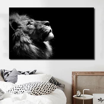 Didelio Dydžio Juodos ir Baltos spalvos Liūtas Tapybos Drobė Spausdinti Plakato Sienos Nuotraukas Kambarį Šiuolaikinės Apdailos Gyvūnų Nuotraukos