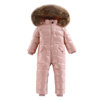 Dollplus Kūdikiams Rusijos Žiemos Kombinezonai Baltųjų Ančių Pūkais Slidinėjimo Snowsuit Lauko Merginos Berniukas Jumpsuits Tikro Kailio Gaubtas 2~5 Metus 38375