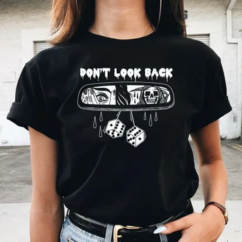Don ' t Look Back Gotikos Marškinėliai Moterims Skeletas Velnias Siaubo Marškinėlius Atsitiktinis Negabaritinių Trumpas Rankovėmis Tee Helovinas Viršūnes Grunge Drabužiai