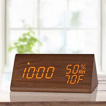Drėgmės ir Temperatūros Žadintuvas Trikampis Skaitmeninės Kūdikių Kambarys Medienos Laikrodis Išjungti Šviesos LED Elektroniniai Dovanų