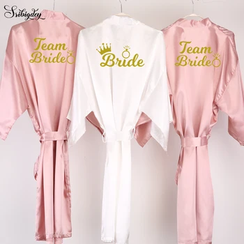 Dusty pink komanda nuotakos apdaras aukso žiedas, karūna dizaino satino chalatas, moterų nuotakos pižama vestuvių brideslmaid dovana nuotaka kimono rūbeliai 97618